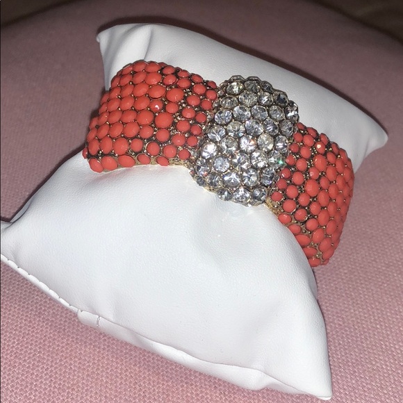 Gold and orange ribbon bow bling bracelet - Picture 2 of 6